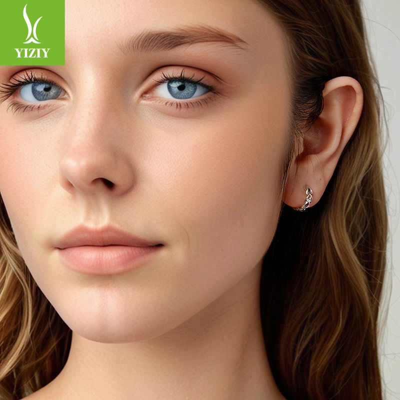 麻花线条感耳扣女个性冷淡风s925纯银耳环耳饰批发 - 图1