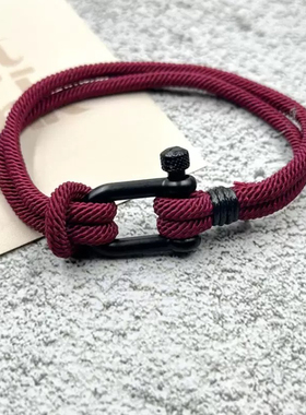 2025新款黑色u形扣米兰线沙滩手链简约红色本命年情侣手绳男女