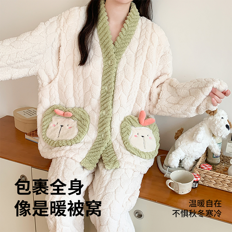 ROVO秋冬款加厚月子服A类面料孕产妇产后哺乳喂奶睡衣家居服套装