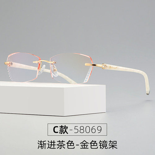 无框眼镜女近视有度数加散光超轻切边无边框镜架渐变色防蓝光防雾 - 图1