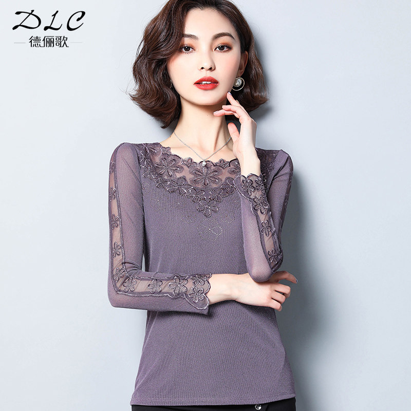 蕾丝秋冬百搭网纱低领加绒洋气内搭 德俪歌蕾丝衫/雪纺衫