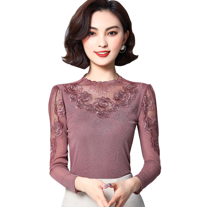 2020春秋新款蕾丝长袖百搭网纱内搭 德俪歌T恤