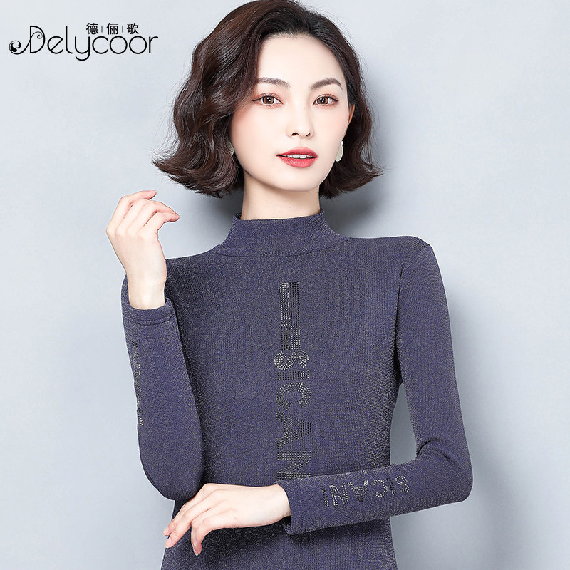 2020新款高领蕾丝秋冬加绒打底衫 德俪歌T恤