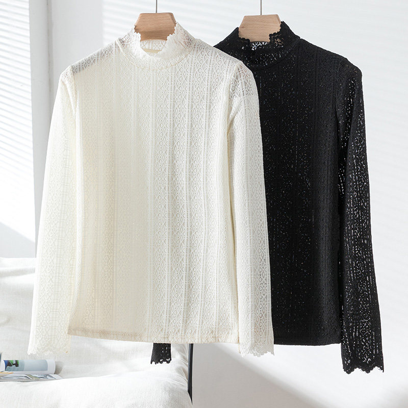 半高领蕾丝2022新款春秋洋气打底衫 德俪歌蕾丝衫/雪纺衫