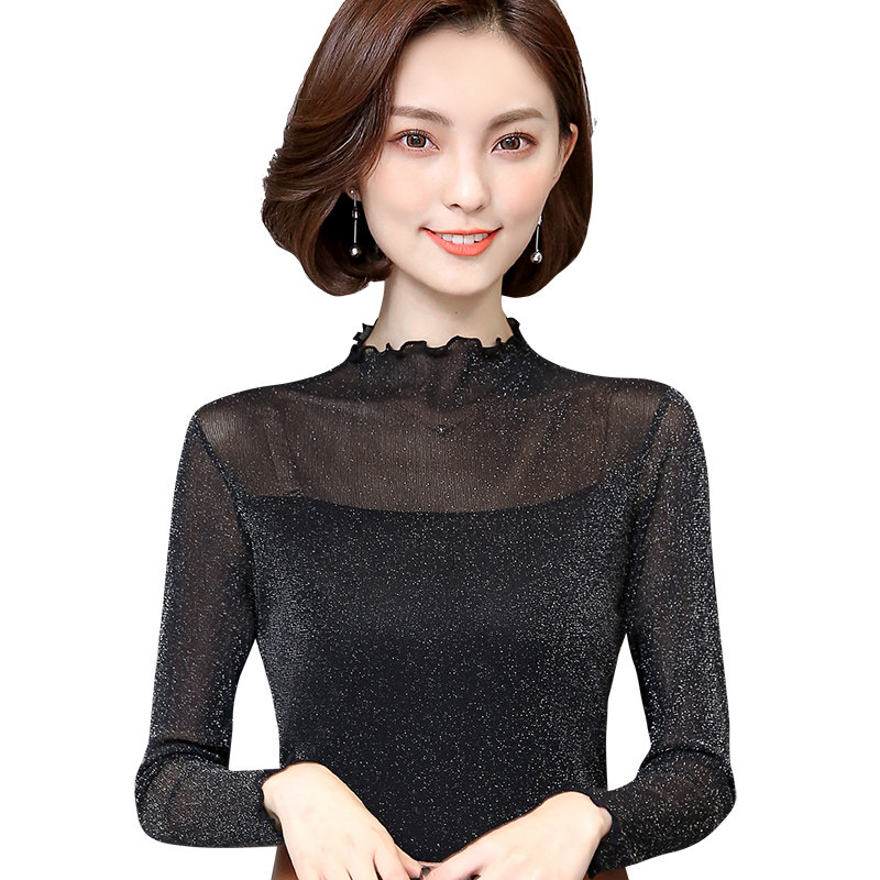 亮丝网纱秋冬百搭长袖性感潮打底衫 德俪歌T恤