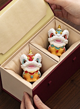 国潮佛山舞狮醒狮创意摆件感小众桌面茶桌装饰工艺品生日礼物