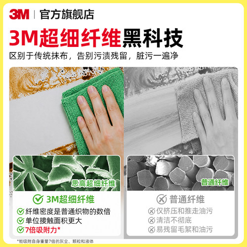 3M抹布洗碗布清洁厨房专用不沾油吸水日本进口清洁布加厚不掉毛 - 图1