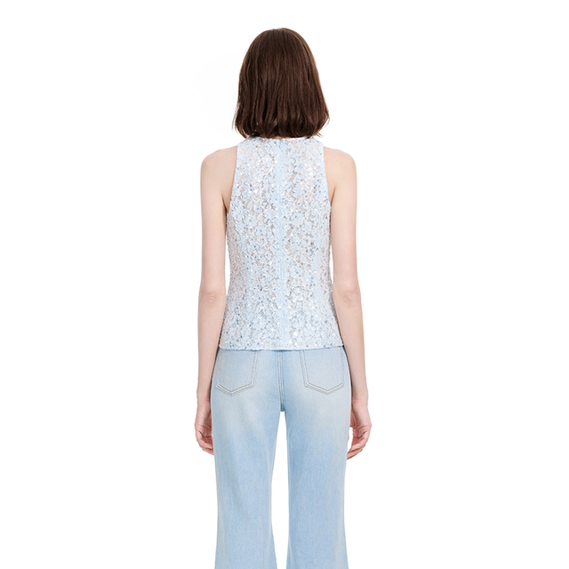 2025 New Bright Blue Halter Neck Lace Top