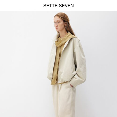 SETTE SEVEN法式复古飘带衬衫女秋季卡其色肌理感衬衣高级感上衣 - 图1
