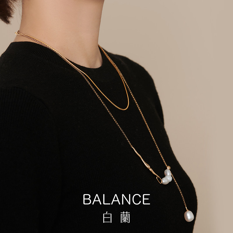 白兰巴洛克淡水珍珠轻奢小众毛衣链 bn项链
