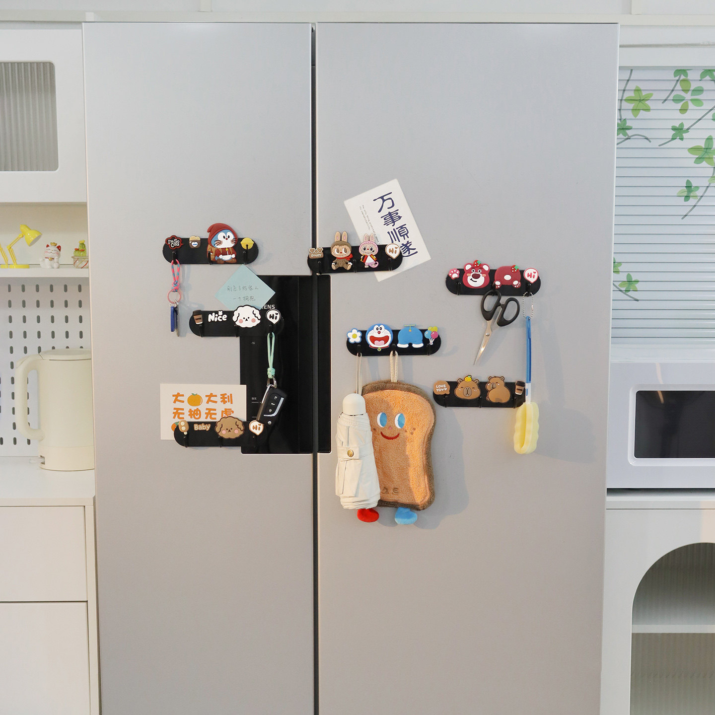 可爱卡通三连磁吸挂钩强力无痕吸铁石入户门后置物架侧边冰箱贴,淘宝优惠券,粉丝福利购,淘宝优惠卷