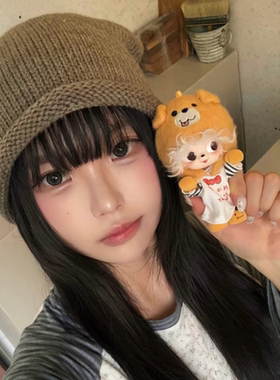 日系猫耳纽扣针织堆堆帽女秋冬保暖百搭显脸小毛线冷帽软妹风帽子