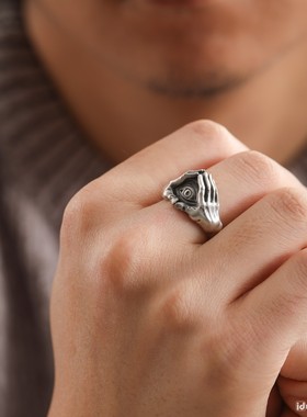 新品情侣纯银复古眼睛戒指艺术品