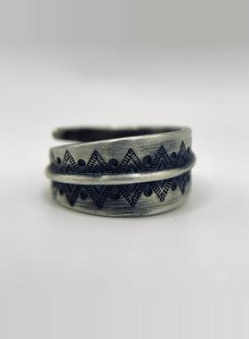 食指环古朴银饰925纯银刻花复古