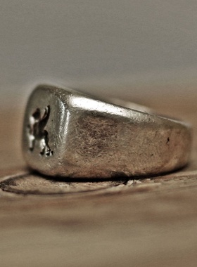 纯银徽章男士戒指复古狮子潮时尚