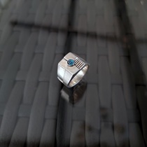 Pure Silver Ring Square Inlaid Pine Stone Space Staggered Solid Sensation Ornament Lovers Men And Women Original Design Custom Ring