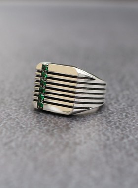 新品情侣复古纯银宝石戒指厚重款