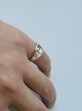 纯银复古圆形简约情侣刻字戒指