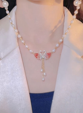 双天鹅珍珠项链女轻奢高级感