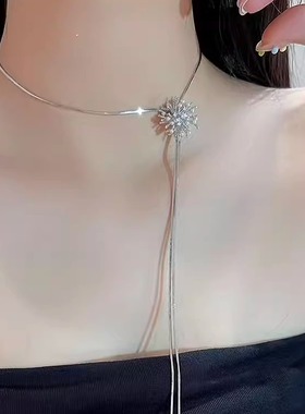 银色烟花可调节抽拉长款项链女