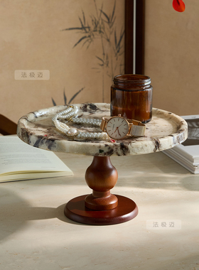 天然大理石高脚香薰首饰托盘酒店样板房水果盘入户玄关摆件收纳盘