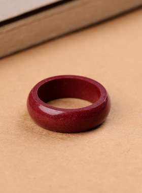 天然朱砂戒指男女情侣款扳指时尚百搭本命年手饰素圈红色指环尾戒