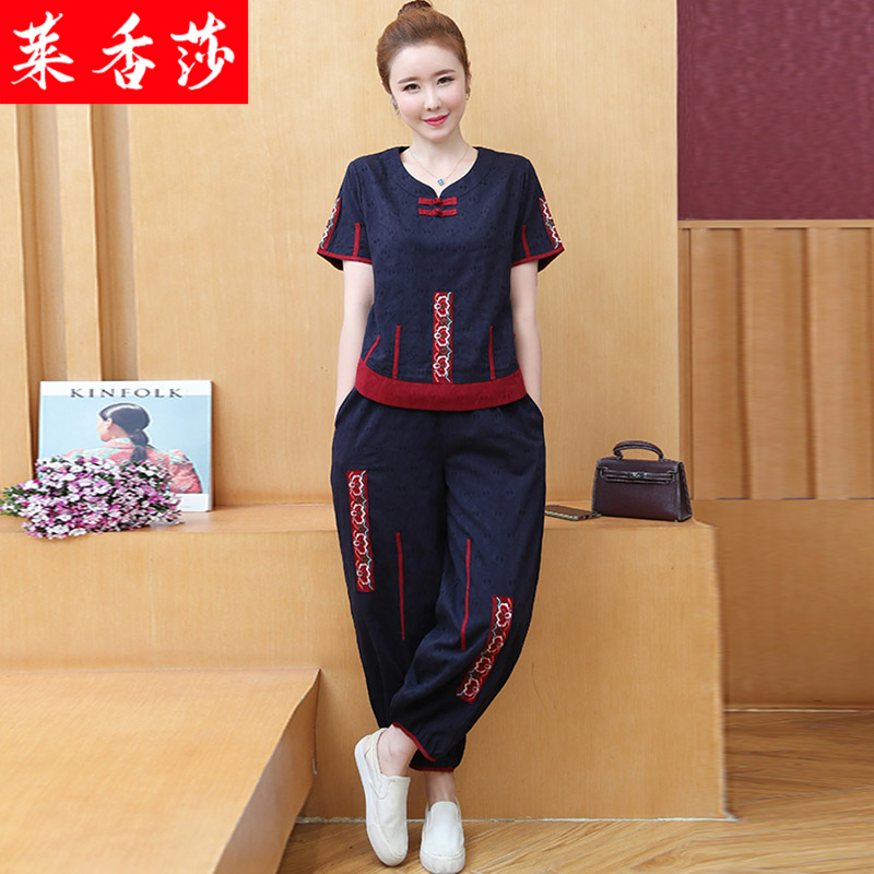 夏季民族风棉麻复古唐装刺绣短袖 莱香莎上衣