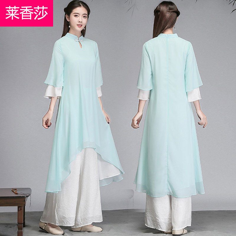 中国风禅意茶服禅服复古唐装连衣裙 莱香莎连衣裙