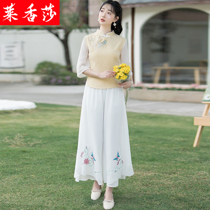 夏季中国风仙气禅意茶艺服民国汉服 莱香莎上衣