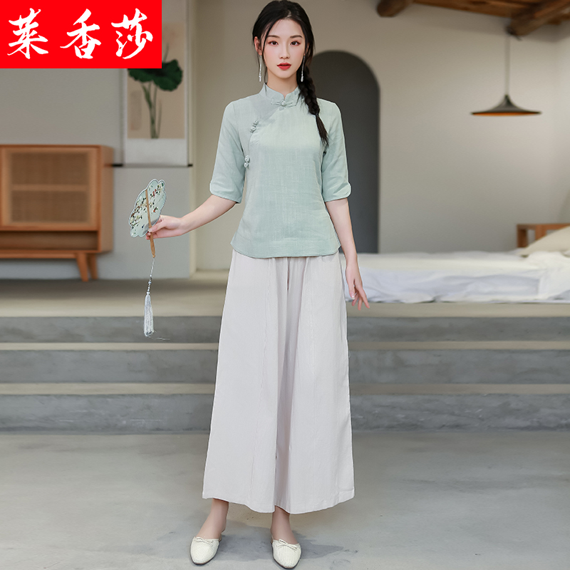 中国风禅意复古棉麻茶艺服民国汉服 莱香莎上衣