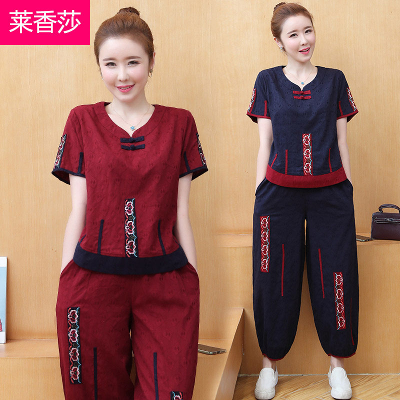 民族风夏装宽松女复古刺绣阔腿裤 莱香莎上衣