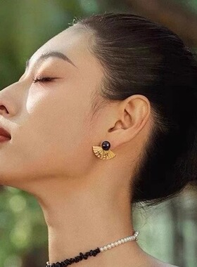 Auvra扬州姑娘 新中式折扇耳环女高级感轻古风耳饰复古文艺耳钉