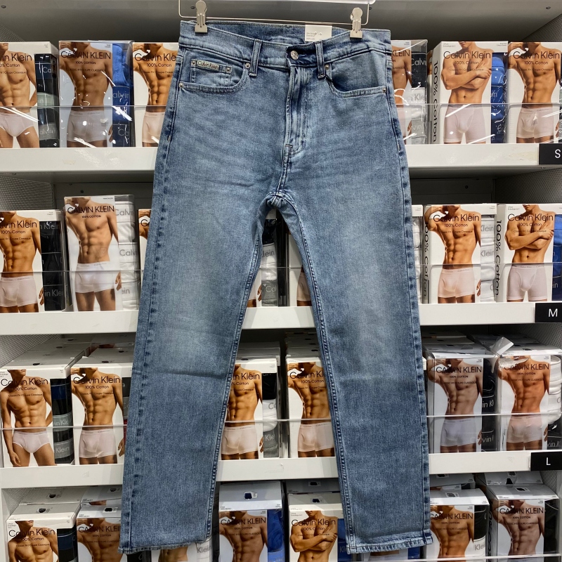 Calvin Klein CK 男士秋季新款休闲水洗磨白百搭修身直筒牛仔裤