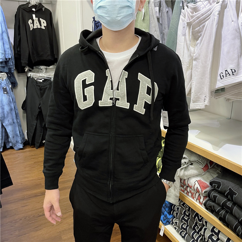 2023秋冬新款 Gap 男士休闲经典大logo连帽拉链开衫卫衣加绒外套