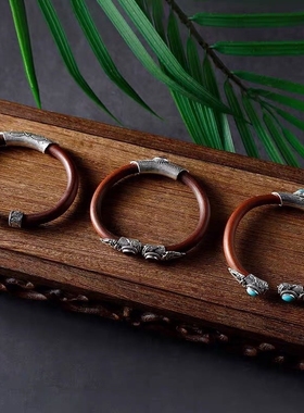 西藏天然鸡血藤手镯山南药藤藏银配饰男女情侣款木饰品礼品