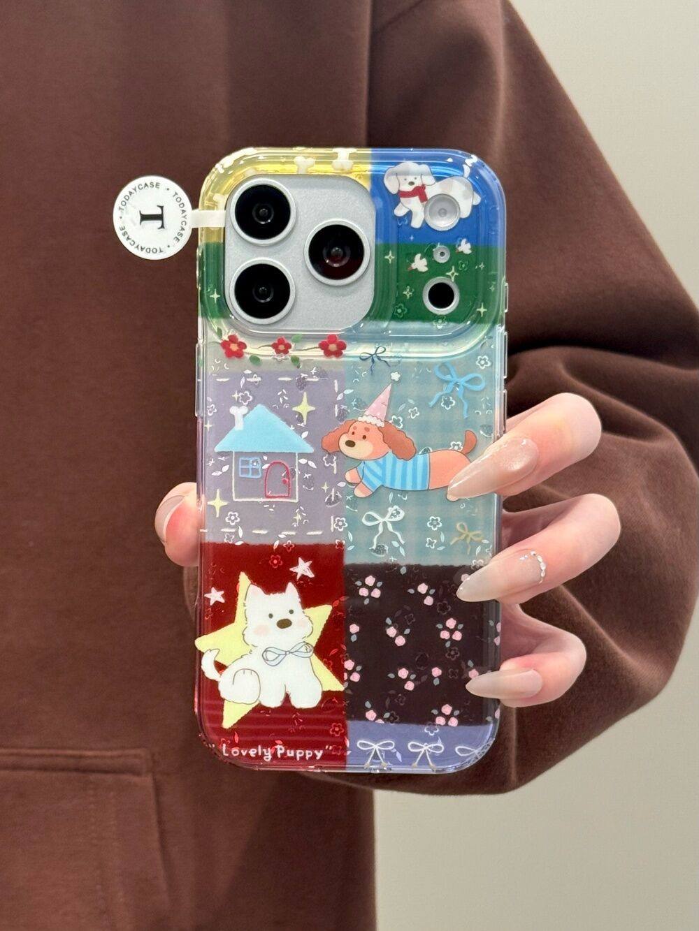 可爱撞色拼接碎花小狗适用苹果17pro镭射iphone16双层15/14手机壳 · 镭射撞色拼接碎花小狗【单壳】 苹果17,淘宝优惠券,粉丝福利购,淘宝优惠卷