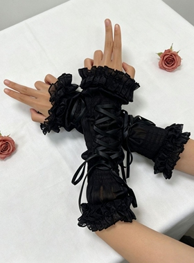 黑色手袖洛丽塔芭蕾风绑带手袖少女可爱蕾丝花边护臂jk服装配件潮