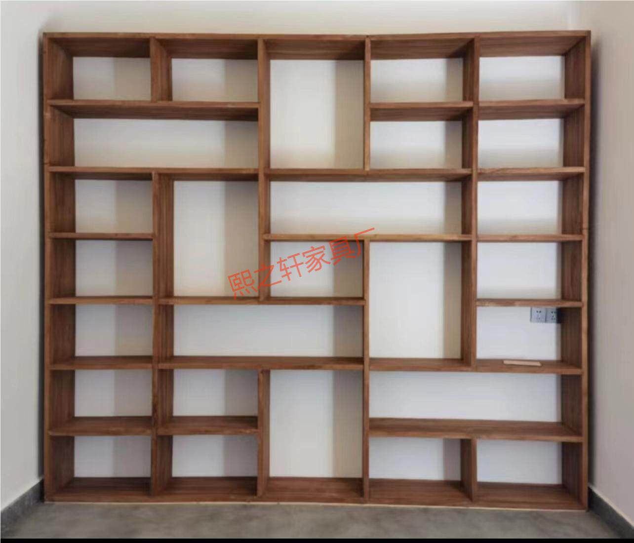 定制老榆木书架板材家具隔断吊柜玄关实木书柜格子架定做满墙书架_虎窝淘