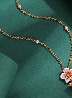 桃子花朵吊坠项链原创设计