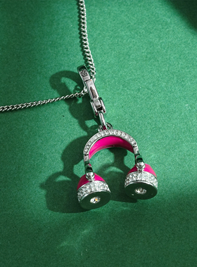 立体珐琅镶钻可活动耳机吊坠项链