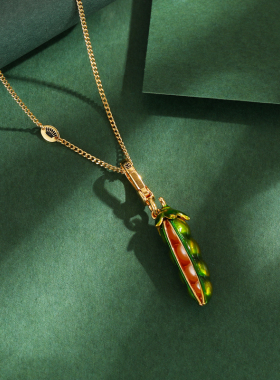 绿色豌豆荚珍珠吊坠项链