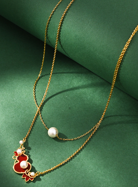 国风珐琅红葫芦珍珠项链新年饰品