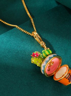 珐琅釉仙人掌花朵盆栽吊坠