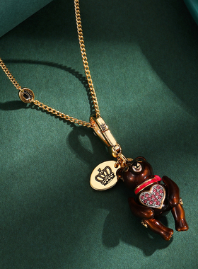 可爱时尚白色棕色小熊吊坠项链