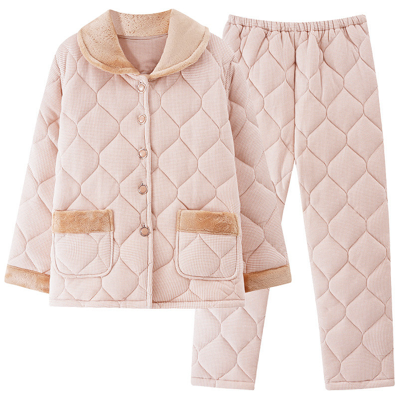 浪莎三层加厚夹棉睡衣女士秋冬季保暖棉袄大码中年妈妈家居服套装,淘宝优惠券,粉丝福利购,淘宝优惠卷