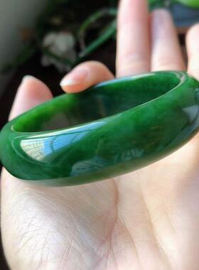 天然和田玉碧玉58mm圈口手镯 宽版 色美菠菜绿料子油润细腻色匀xe