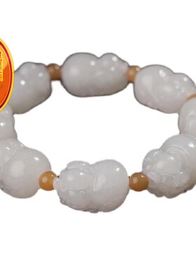 天然新疆和田玉羊脂玉生肖猪手链诸事顺利富贵猪手链大师收藏证hh