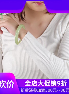 和田玉青白玉圆条手镯女款玉石镯子少女圆镯晴水绿福镯含证yzf