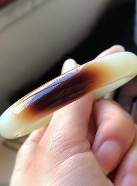 天地糖 天然和田玉糖白玉51.7mm圈口手镯 老坑料 脂粉细腻油润xe0