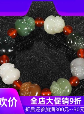 和田玉福猪手串碧玉白玉青玉糖玉青花玉青白玉富足常乐手链dcl